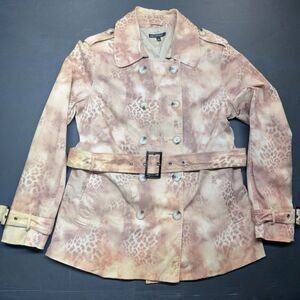 FOR CYNTHIA Animal Print Beige Cotton Blend Trench Jacket Large